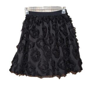 H&M Women's 4 Black Mini Flippy Swing Skirt Pull On Fringe Fuzzy Feather